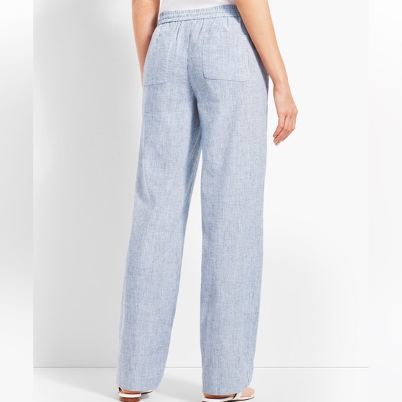 Talbots Striped Linen Cotton Blue White Wide Leg Drawstring Pants 22WP - Picture 3 of 10